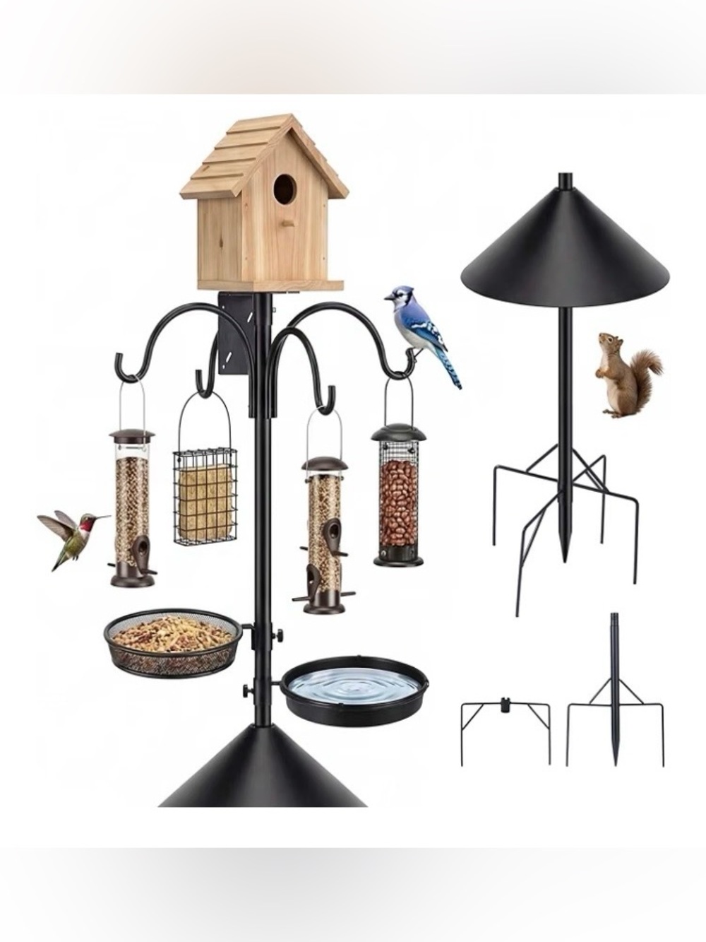 4 in 1-92 Inch Bird Feeder Pole with Squirrel Baffle 
With Bath, Food Tray,New